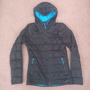 REI Women's Black and Blue Puffer Jacket With Hood SZ MEDIUM